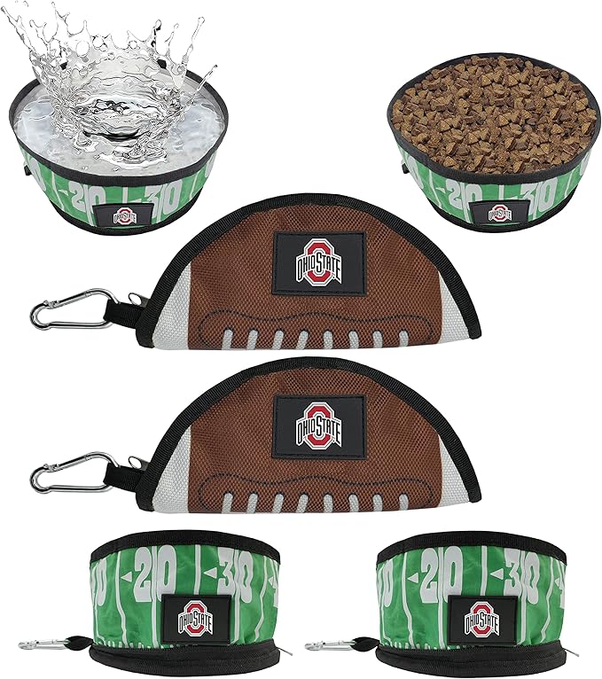 Pets First NCAA Ohio State Buckeyes Collapsible Dog Travel Bowl Set, 2 Pack Food & Water Bowls for Dogs, Best Portable & Lightweight Leak-Proof Dog Bowls for Travel
