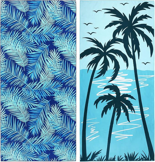2 Pack Microfiber Beach Towel: Oversized Microfiber Pool Towel 75”x 35”, Sand-Free Beach Towel, Quick Drying Camping Towel, Super Absorbent Bath Towel Blanket, Lightweight for Kids & Adults