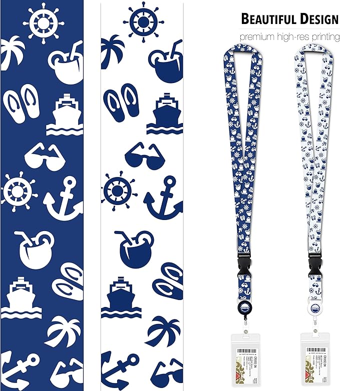 Cruise On Cruise Lanyard for Ship Cards – 2-Pack Retractable Badge & Waterproof Key Card Holder for Ship Cards – Cruise Essentials 2026-2027, Perfect for Travel & Vacation (Blue & White)