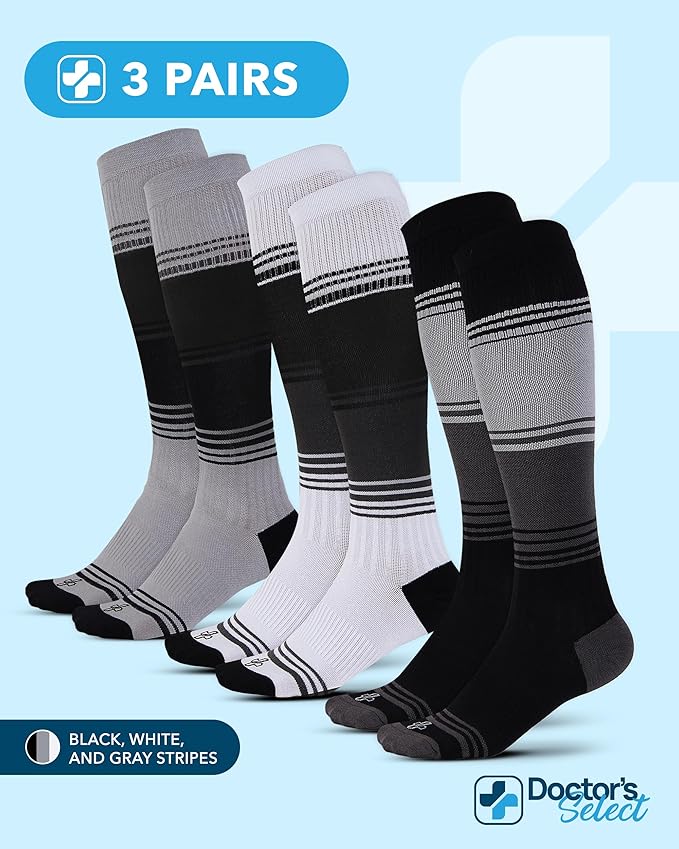 Doctor's Select Bamboo Viscose Light Compression Socks for Women & Men - 3 Pairs, 8-15 mmHg Compression Socks, Knee High