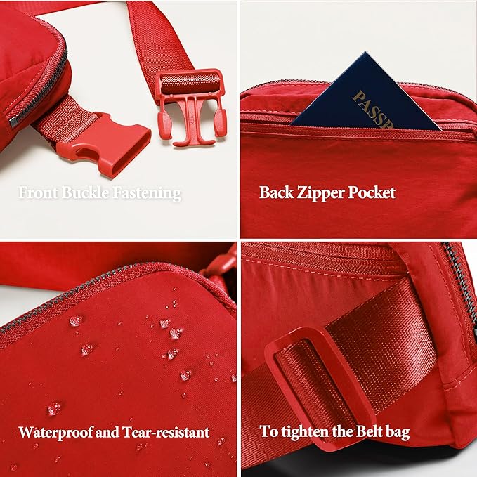 Fanny Pack Cross Body Bag Small Crossbody Bags for Women Men Trendy Nylon Waterproof Mini Purse Travel Running Belt Lulu Dupes Bum Hip Chest Waist Pack Side Bag Must Have Red