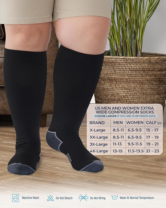 Pembrook Plus Size Compression Socks for Women Wide Calf - 3 Pairs, 20-30mmHg Extra Wide Calf Compression Socks, Up to 4XL