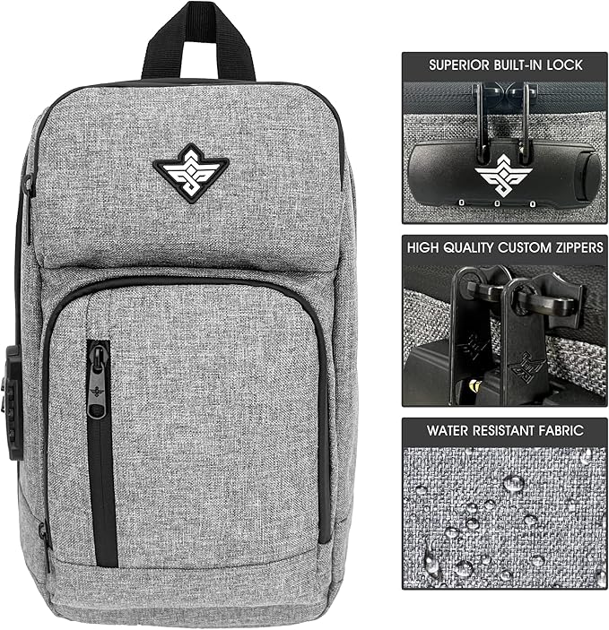 Equinox Sling Backpack Anti Theft Combination Lock Chest Shoulder Bag Waterproof Crossbody Casual Daypack (Black)