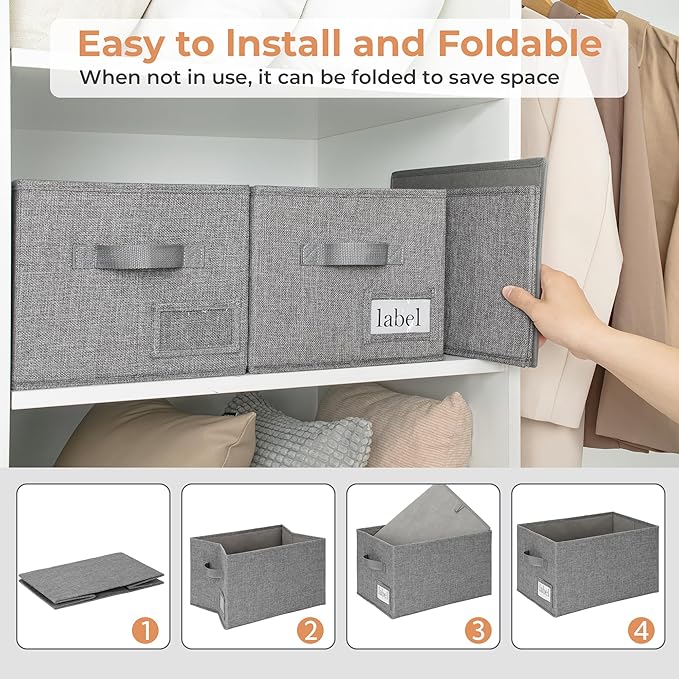 GRANNY SAYS Storage Bins for Shelves, Closet Bins with Label Holders, Fabric Storage Bin for Bedroom, Decorative Storage Containers for Organizing Living Room, Dark Gray, Medium, 3-Pack