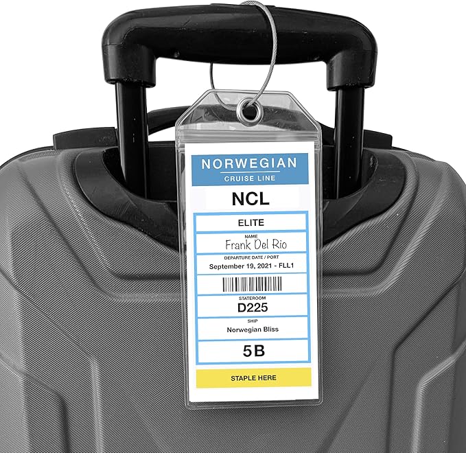 Cruise On NCL Cruise Luggage Tag Holder (4 Pack) – Fits Printed Norwegian Ship Tags – 2026 & 2027 Cruise Essentials – Clear, Durable & Waterproof Luggage Tags for Smooth Sailing