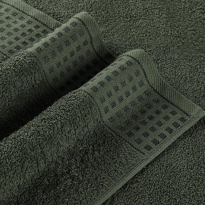 GLAMBURG 100% Cotton Ultra Soft 6 Pack Towel Set, Contains 2 Bath Towels 28x55 Inches, 2 Hand Towels 16x24 Inches & 2 Wash Coths 12x12 Inches, Compact Absorbent Lightweight & Quickdry - Olive Green