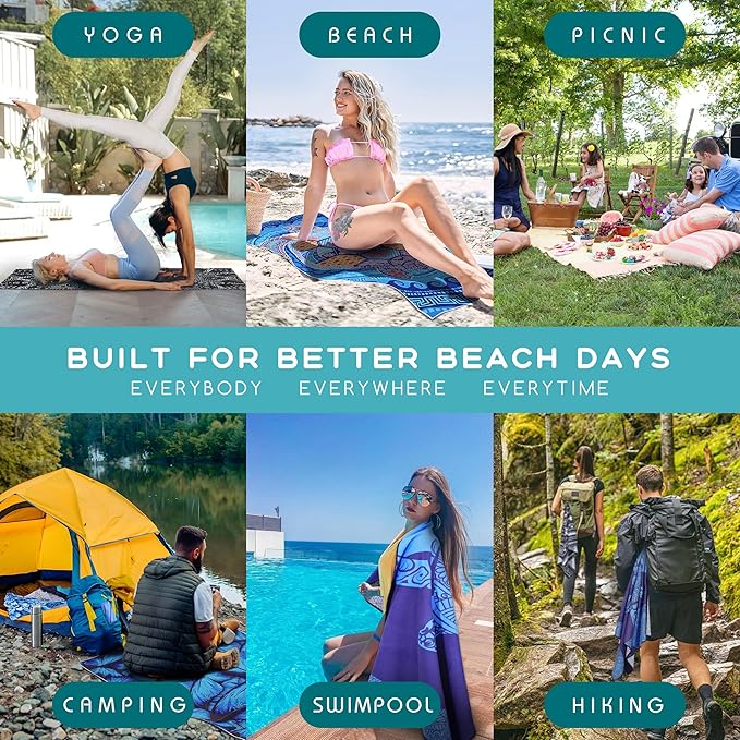 2 Packs Sand Proof Microfiber Beach Towels Adult –Quick Fast Dry Beach Oversized Accessories for Travel Swim Pool Yoga Camping Blanket Essentials Lightweight Must Haves Women Gifts Flower Galaxy