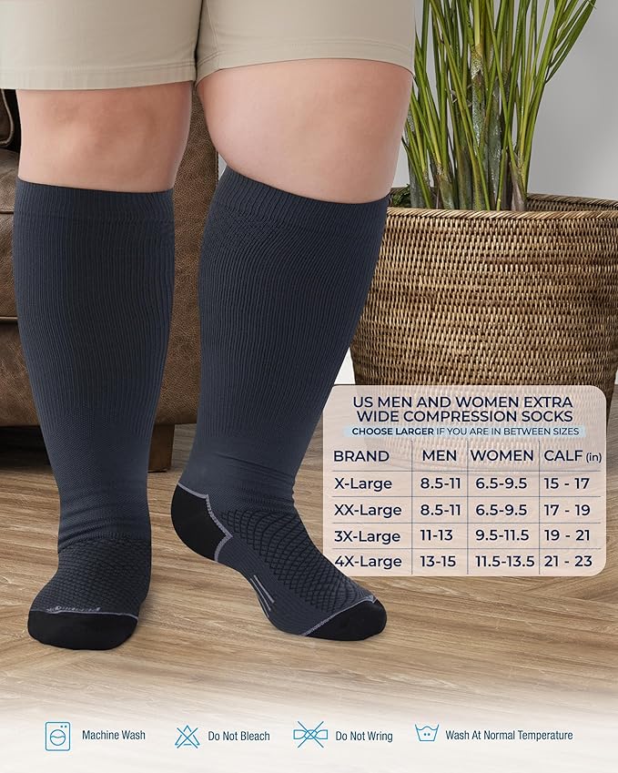 Pembrook Plus Size Compression Socks for Women Wide Calf - 3 Pairs, 20-30mmHg Extra Wide Calf Compression Socks, Up to 4XL