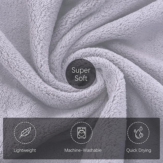 TENSTARS Silk Hemming Bath Towels for Bathroom Clearance - 27 x 55 inches - Light Thin Quick Drying - Soft Microfiber Absorbent Towel for Bath Fitness, Sports, Yoga, Travel, Gym - 2 Pack, Light Grey