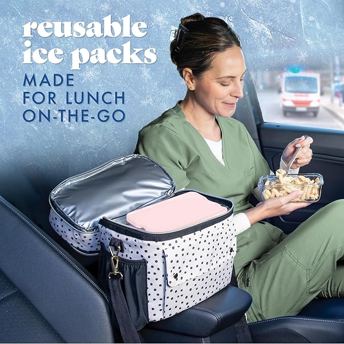 Cool Coolers by Fit & Fresh XL Slim Ice Packs, Quick Freeze Reusable Ice Packs for Lunch Boxes & Coolers, Long-Lasting, Space Saving Cooler Ice Packs, Light Pink, 4Pk