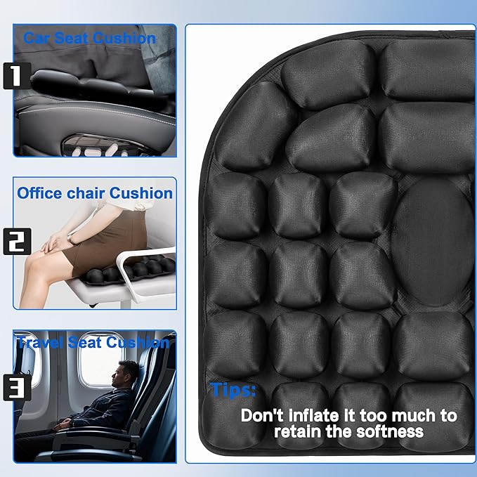 Travel Cushion,Patented Portable & Adjustable Airplane seat Cushion for Long Flights,Inflatable Cushion for Wheelchair, Travel,Driving