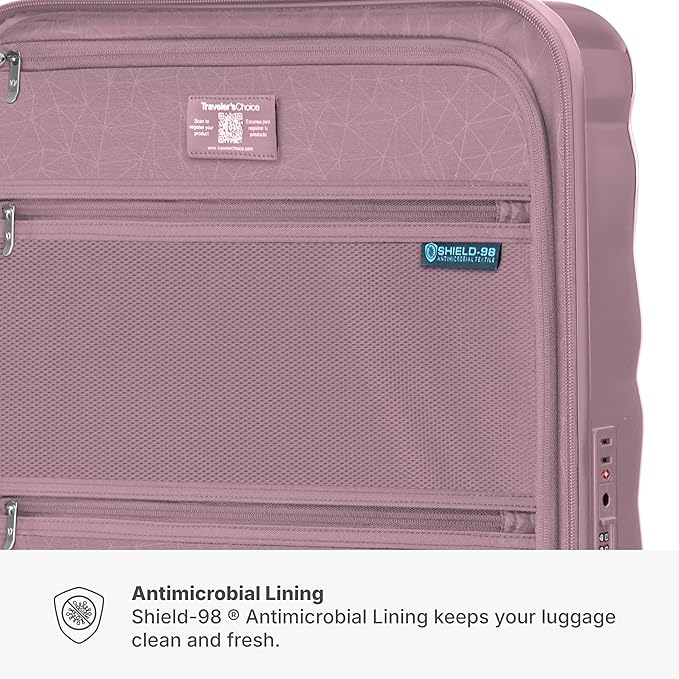 Traveler's Choice Edinburgh II Hardside Spinner Luggage, TSA Lock, Pink, 3 Piece Set (21/25/29)