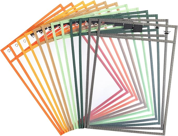 Mr. Pen- Dry Erase Pocket Sleeves, 12 Pack, 10"x14", Autumn Color Theme, Dry Erase Pockets Reusable Sleeves, Job Ticket Holders with Marker Holder & Metal Eyelet