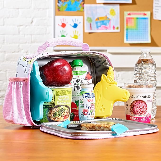 Cool Coolers by Fit & Fresh Kids Lunch Box Ice Packs, Slim Shaped Freezer Pack for Lunch Bags and Coolers 4 Pack Unicorn Multicolor Unicorn