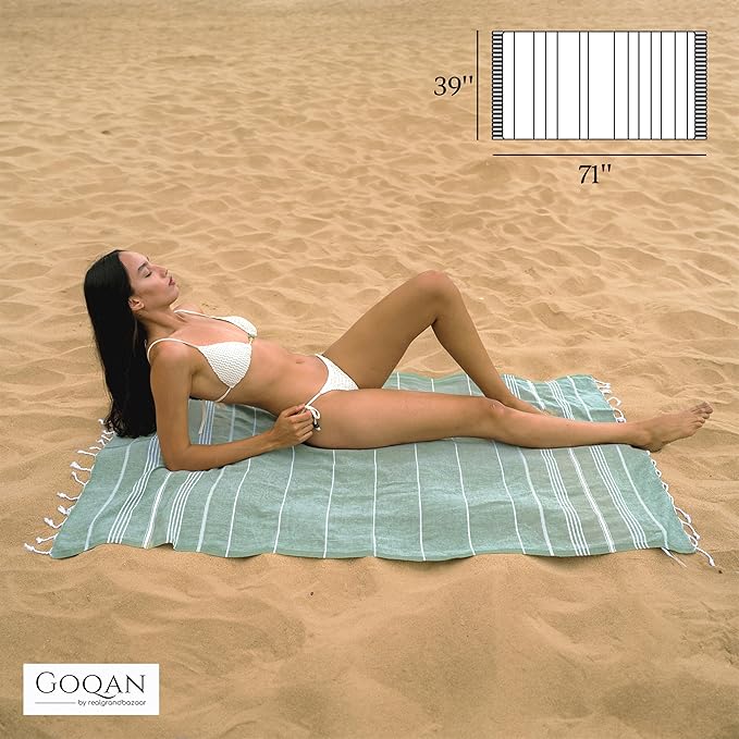 GOQAN Turkish Beach Towel Oversized 39x71 | Thin, Lightweight, 100% Cotton and Sand Free Towel is Suitable for Beach, Bathroom, Pool, Travel & Swim - Tropical G