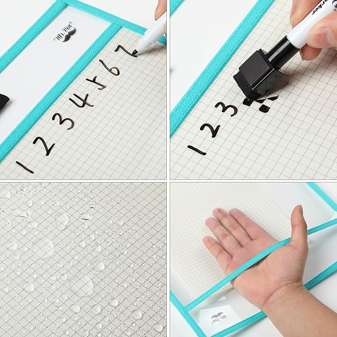 Mr. Pen- Dry Erase Pocket Sleeves, 10"x14", 6 pcs, Colorful Plastic Sleeves for Paper 8.5x11