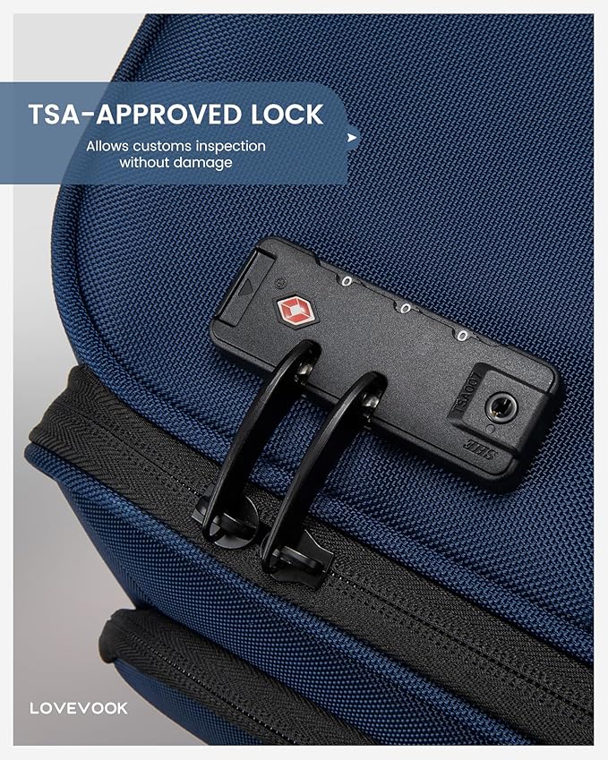 LOVEVOOK Business Softside Checked Luggage with 15.6/17.3 Inch Laptop Compartment, 24 Inch Checked Suitcase with Spinner Wheels, Large Capacity Luggage with TSA Lock for Business Trip Travel Navy Bule