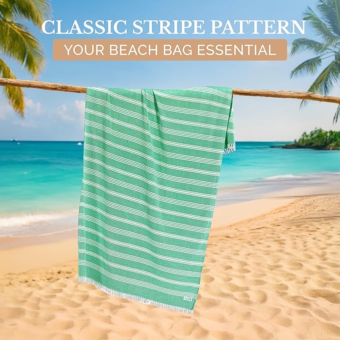Casa Platino 39"x71" Oversized Beach Towel, Lightweight and Sandless with Quick Dry Fabric, Pre-Washed for Softness and Versatility, Great for Travel, Outdoor Activities, or Vacation Use – Jade Green