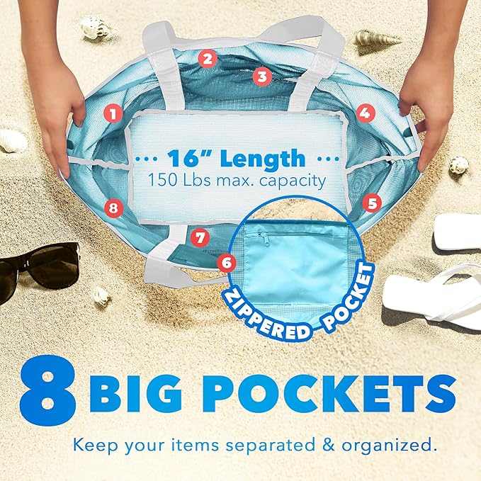 Dejaroo Mesh Sand Free Bag - Strong Lightweight Bag For Beach & Vacation Essentials. Tons of Storage!
