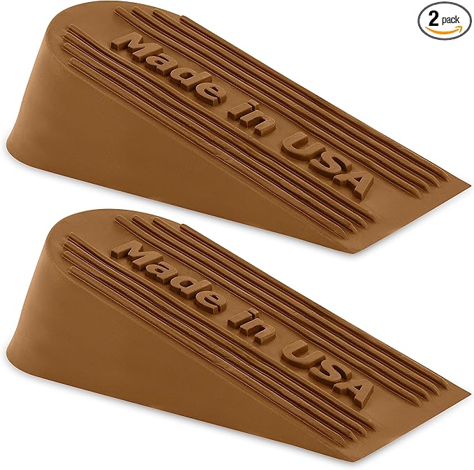 Large Rubber Door Stopper Made in USA - Door Stop Wedge for Carpet, Tile, or Concrete Floor, Door stoppers for Bottom of Door -Heavy Duty for Commercial & Home Use 6.5 x 2.75 x 1.9 Inches Coffee 2PK