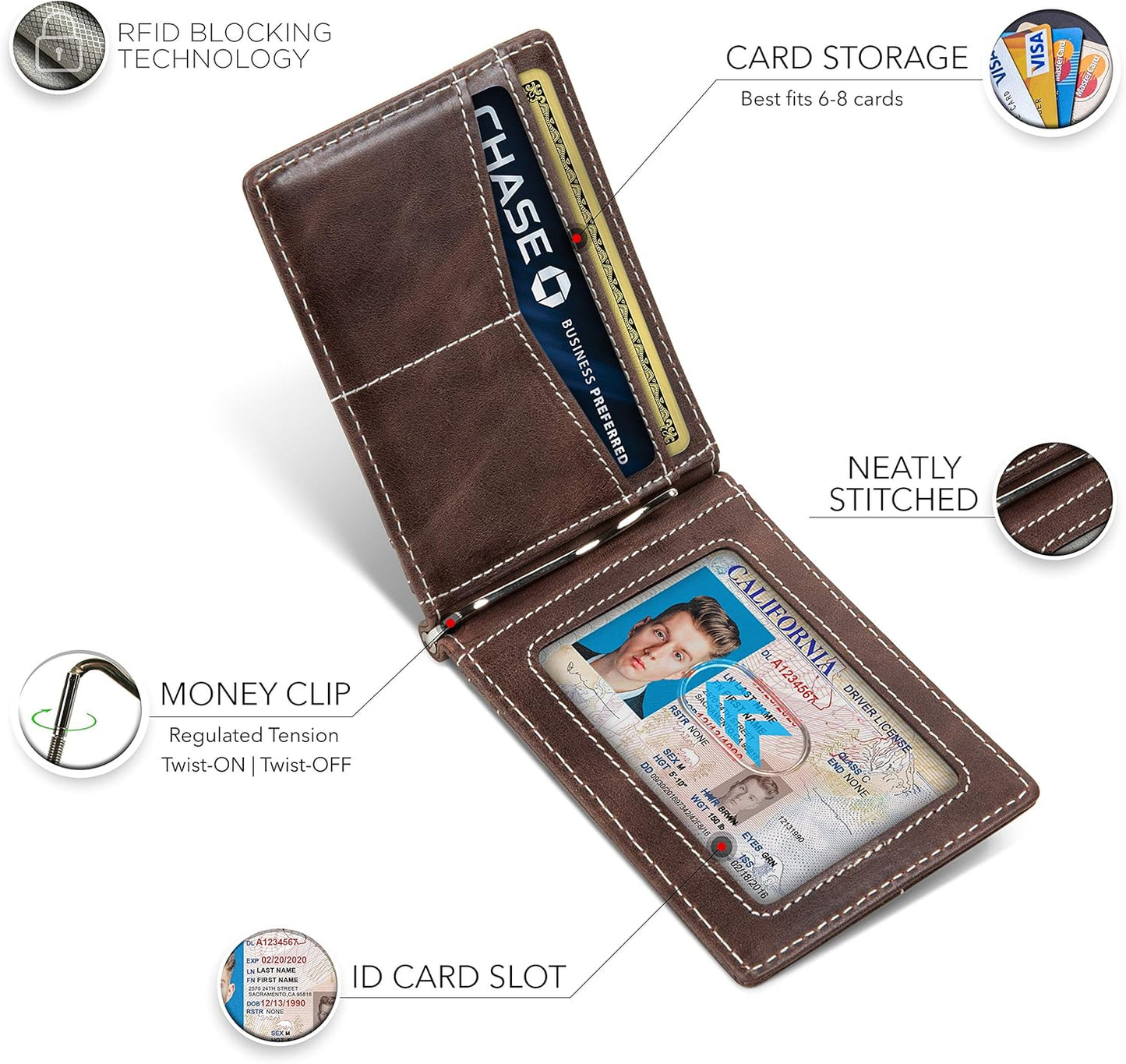 SERMAN BRANDS RFID Blocking Wallet Slim Bifold - Genuine Leather Minimalist Front Pocket Wallets for Men with Money Clip Gift