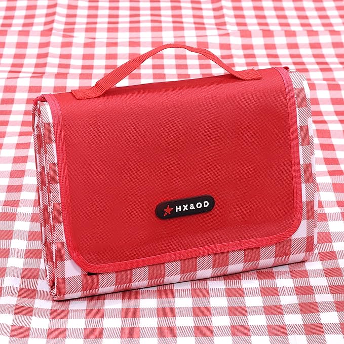 HX&OD Picnic Blanket Outdoor Extra Large Picnic Mat 80"X60" Camping Blanket Beach Blanket Foldable Waterproof Sand Mat Hiking Travel Family Concerts(Red)