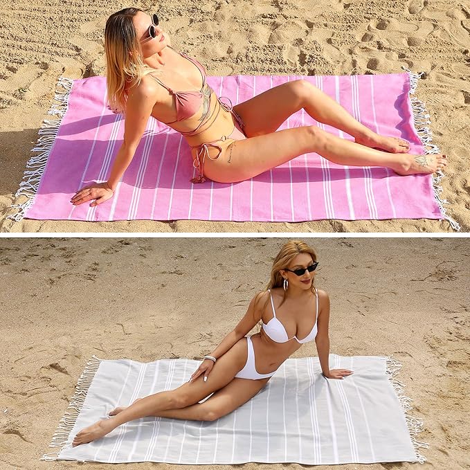 Beach Towel 2 Pack,Sand Free Beach Towels Oversized 39 x 72,Turkish Beach Towel Quick Dry Towel,Lightweight Pool Towels for Adults Travel Towel,Super Absorbent Towels Beach Accessories