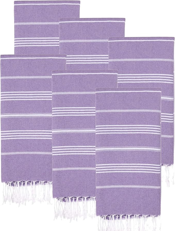 Turkish Beach Towels, Pack of 6 | Oversized, Quick Dry, Sand Free | 100% Cotton, Large 38x71 Towels for Beach, Pool, Travel | Ultra-Soft, Compact, and Absorbent | Purple