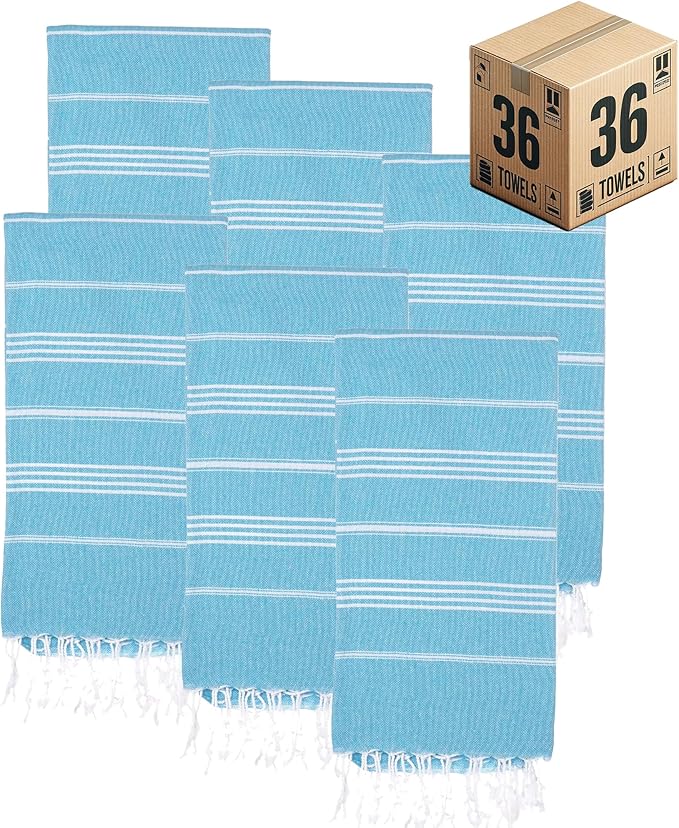 Turkish Beach Towels, Bulk Case of 36 | Oversized, Quick Dry, Sand Free | 100% Cotton, Large 38x71 Towels for Beach, Pool, Travel | Ultra-Soft, Compact, Absorbent | Turquoise