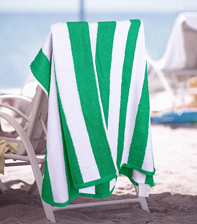 Utopia Towels 4 Pack Cabana Stripe Beach Towel, 30 by 60 Inches, Oversized 100% Ring Spun Cotton Pool Towels, Highly Absorbent Quick Dry Bath Towels for Beach, and Swim, Green