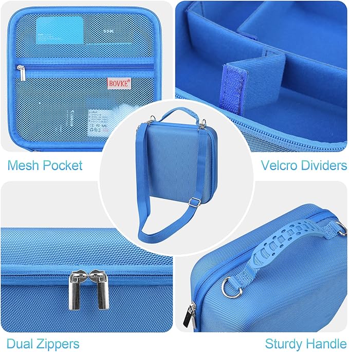 BOVKE Travel Camera Case for Canon EOS Rebel T7/R50/R6 Mark II/R100/R50 V/T6/R8/R10/R5 Mark II/RP/R7/R5/T100 and Other DSLR SLR Cameras, Extra Lens and Tripod with Dividers & Shoulder Strap, Blue