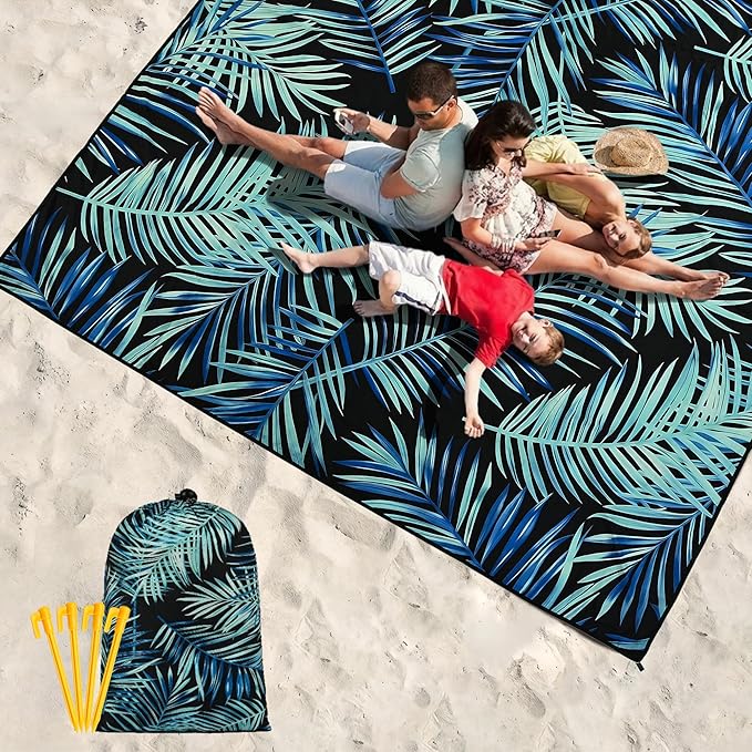 Beach Blanket Waterproof Sandproof Beach Mat 79" X 83"/10'x9'for 2-8 Adults Quick Drying Outdoor Picnic Mat Beach Accessories for Travel, Camping, Hiking