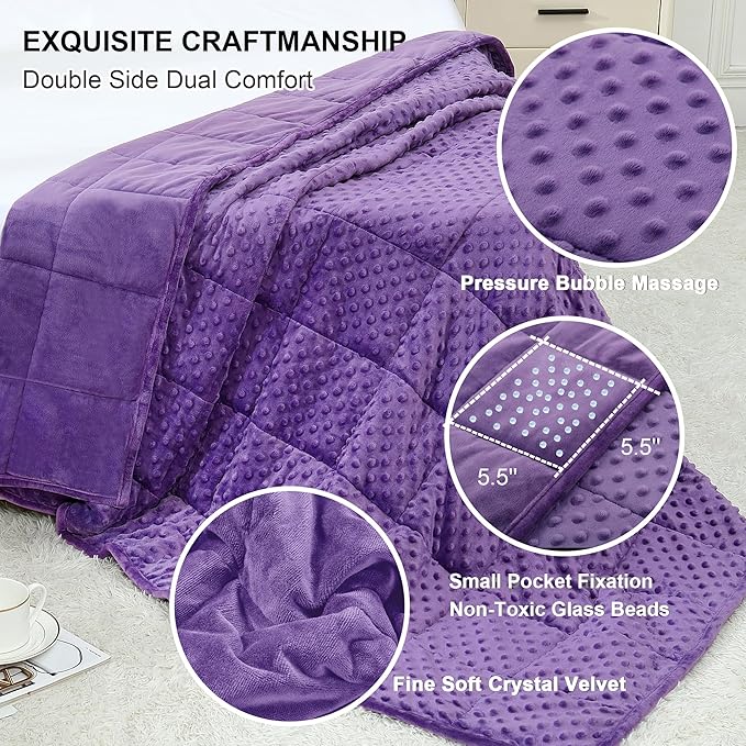 Alomidds Weighted Blanket (60"x80",15lbs Queen Size - Purple), Weighted Blankets for Adults, Breathable Soft and Comfort Minky, Heavy Blanket Microfiber Material with Glass Beads