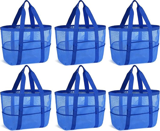 Hillban Large Beach Mesh Bags Bulk for Women Beach Tote Bag with 8 Pocket Zipper Waterproof Sandproof for Pool Cruise Ship