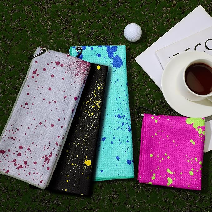 Peryiter 4 Pcs Golf Towels (16" x 24") with Clip Drip Lime Microfiber Fabric Waffle Pattern Towels for Golf Bags Absorbent Club Ball Cleaner Accessories and Gifts for Men Women(Vivid Color)