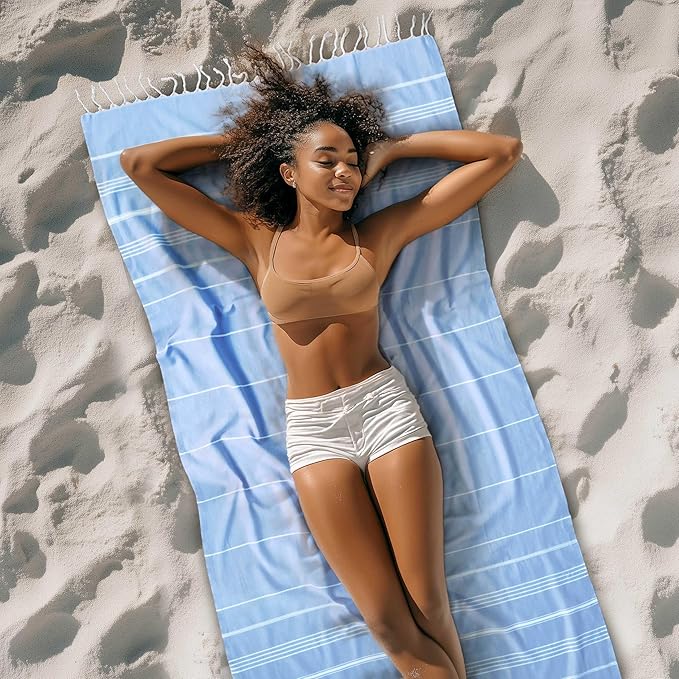 Cacala Lightweight and Thin Turkish Beach Towel 100% Cotton Sand-Free and Quick-Drying Goodness Perfect as an Extra Large Travel Towel, Beach Accessory, or Gift for Beach Lovers, 37 x 70