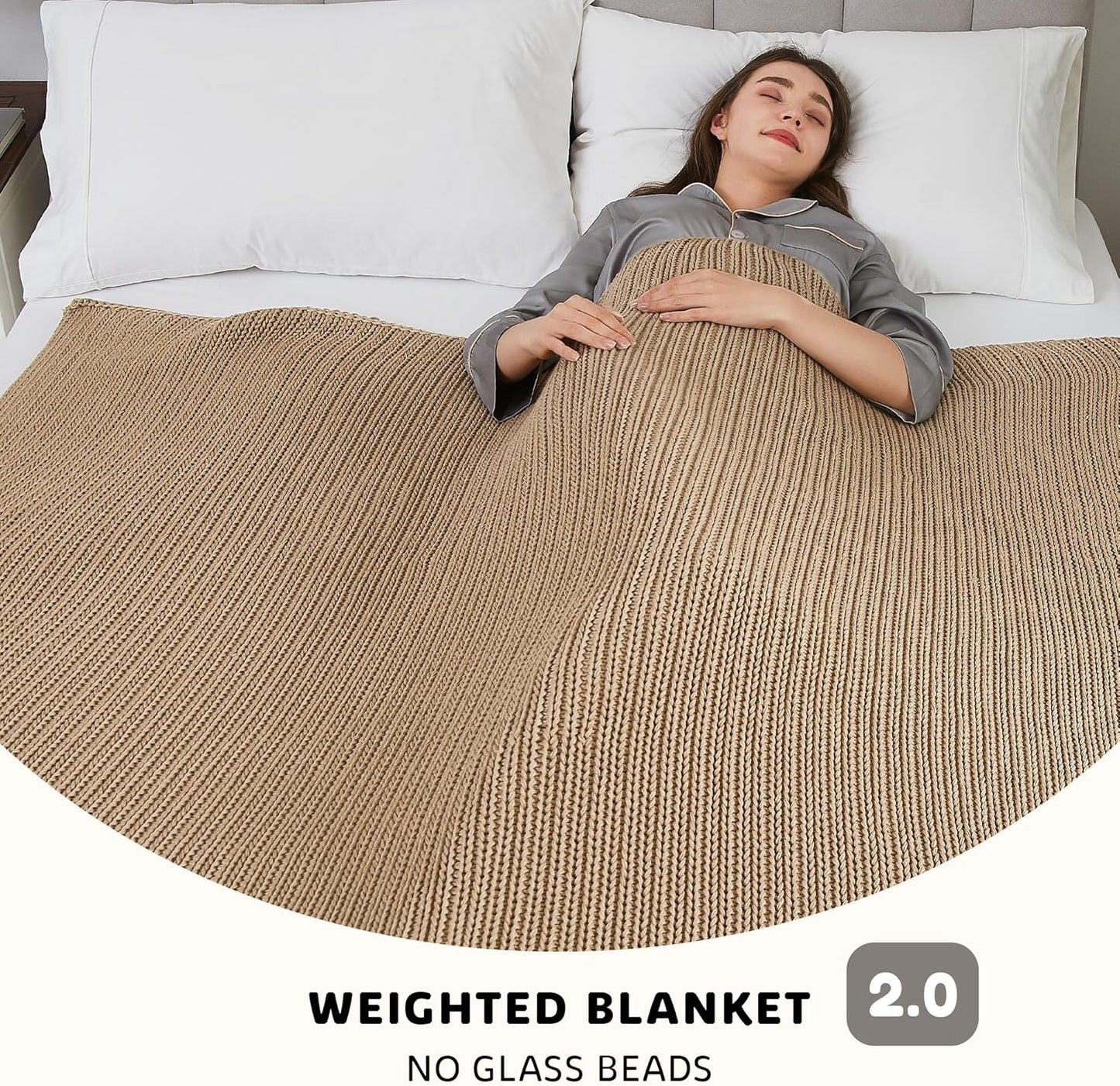 L'AGRATY Knitted Weighted Blanket - 48"x72" 12lbs Cooling Chunky Knit Heavy Blanket for Adults Braided Crochet Throw Thick Cable Yarn Knit Decorative No Beads Evenly Weighted Machine Washable