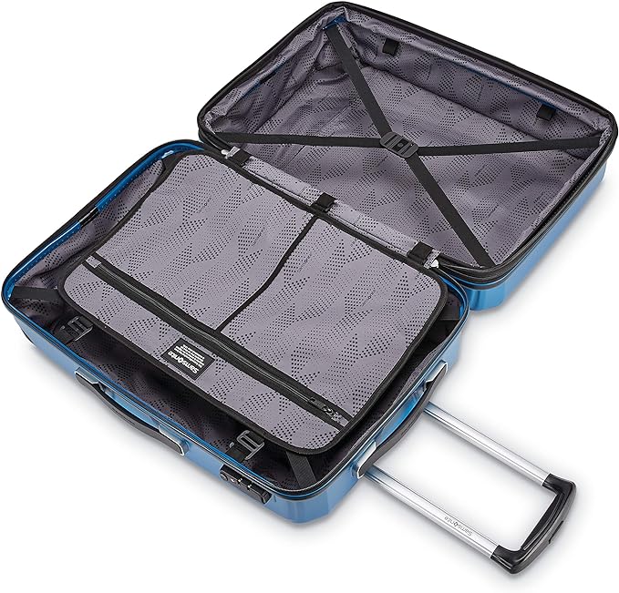 Samsonite Winfield 3 DLX Hardside Expandable Luggage with Spinners, Blue/Navy, Checked-Medium 25-Inch