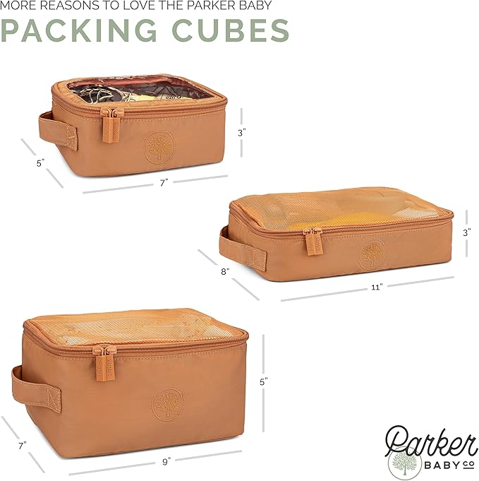 Parker Baby Co. Lightweight Packing Cube Set 3-Pack | Collapsible, Durable, Mesh & Clear Top | Travel Organizer for Diaper Bags, Luggage - Smoke/Harbor Gray Stripe