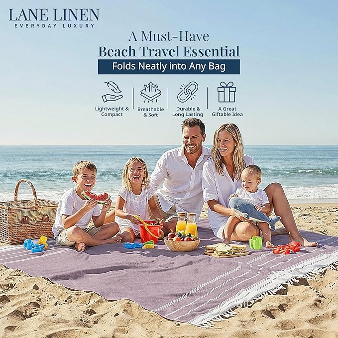 LANE LINEN Outdoor Blanket for Beach Games - Oversized Beach Towels for Adults, Pre-Washed, Quick Dry Finish – 82"x82", Perfect for Coastal Getaways, Backyard Relaxation – Regal Orchid