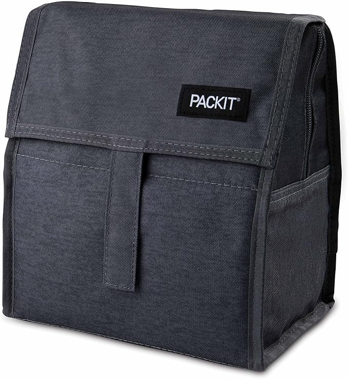 PackIt Freezable Lunch Bag, City Charcoal, Built with EcoFreeze Technology, Foldable, Reusable, Zip and Fold Closure with Buckle Handle, Designed for Work Lunches and Fresh Lunch On the Go