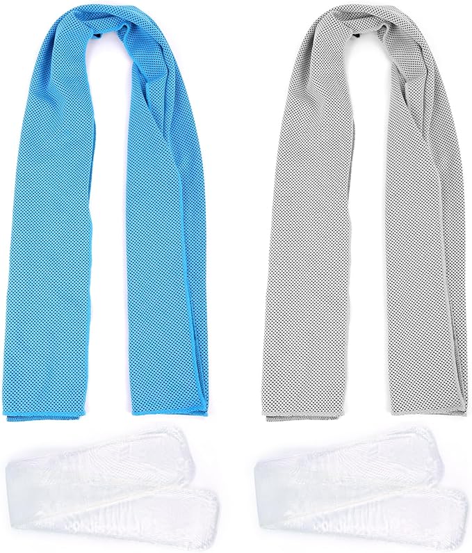 Dual-Action Cooling Neck Wraps, 37”x12” Cooling Towel + 220g Gel Sheet, Neck Coolers for Hot Weather, Ice Pack, Washable Gym Towel (2 Sets)