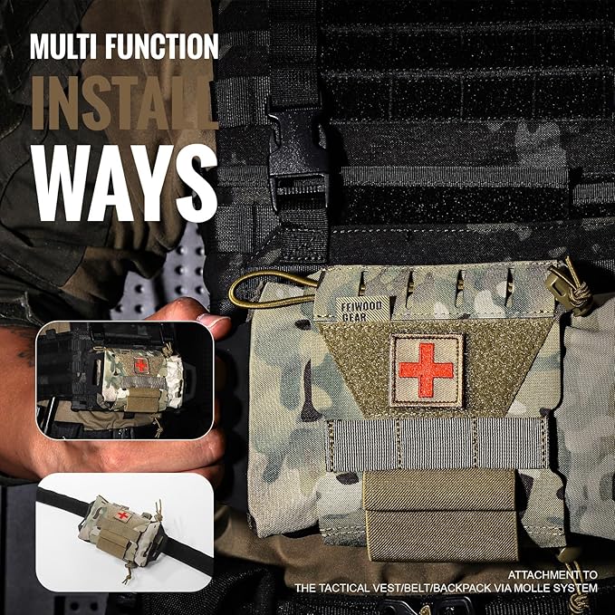 Tactical IFAK Pouch, Rapid Tear-Away First Aid Kit Two-Piece System Medical Pouches Emergency Survival Bag for Outdoor Travel Hiking