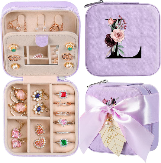AYGXU Travel Jewelry Box for Women and Girls - Small Case With Initial A-Z - Teacher Gifts
