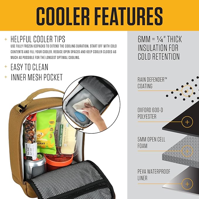 Carhartt Insulated Lunch Cooler For Men and Women, Fully Insulated Lunch Pale for Everyday Use, Carhartt Brown