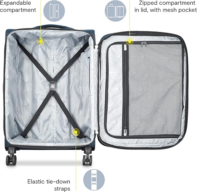 DELSEY PARIS Sky Max 2.0 Softside Expandable Luggage with Spinner Wheels, Blue, Checked-Large, 28 Inch