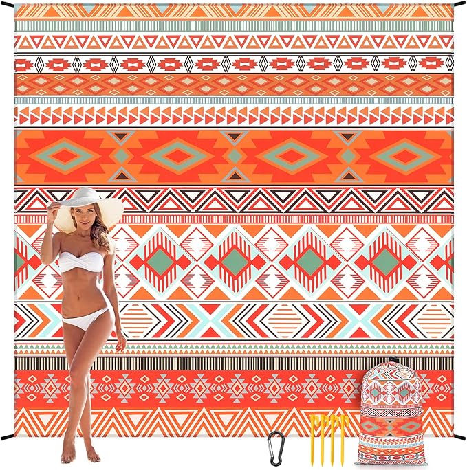Beach Blanket Waterproof Sandproof Beach Mat 79" X 83"/10'x9'for 2-8 Adults Quick Drying Outdoor Picnic Mat Beach Accessories for Travel, Camping, Hiking