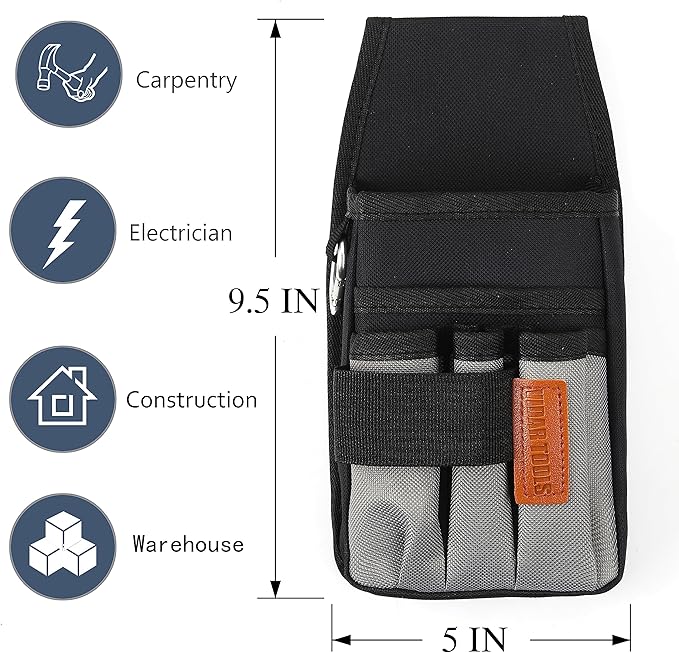 Small Tool Pouch with Belt Clip,Tool Belt Pouches,Electrician Tool Pouch.Mini Organizer Pocket Attachment for Tool Belt,5 Pockets and Heavy-Duty Metal Belt Clip Attachment.…