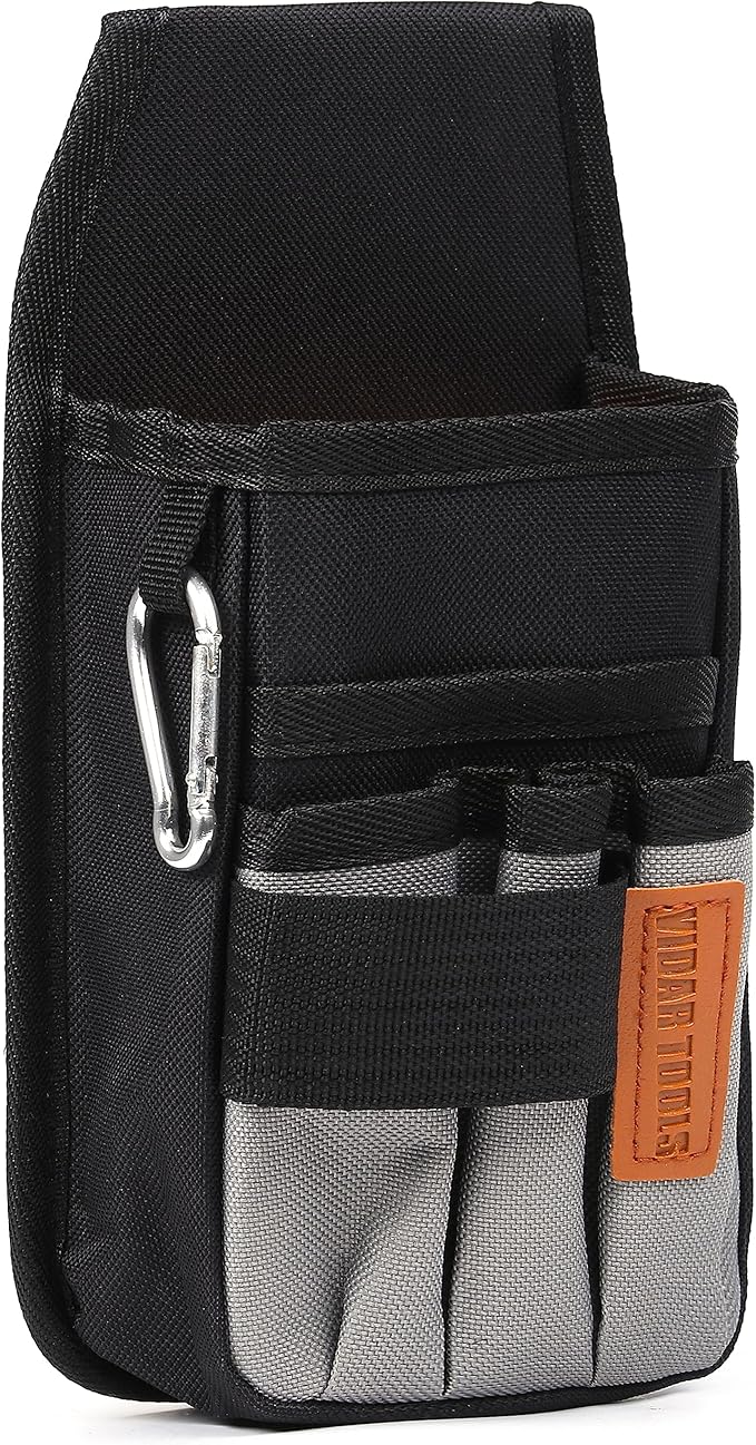Small Tool Pouch with Belt Clip,Tool Belt Pouches,Electrician Tool Pouch.Mini Organizer Pocket Attachment for Tool Belt,5 Pockets and Heavy-Duty Metal Belt Clip Attachment.…