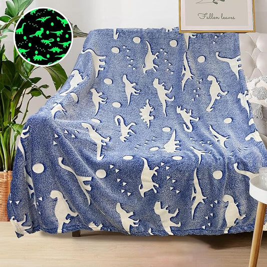 Dinosaur Blanket for Boys, Personalized Baby Blankets for Boys, Dinosaur Glow in The Dark Blanket for Kids, Toddler Blanket for Boys, Soft Fleece Blankets and Throw,Birthday 50"x 60"